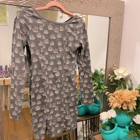 🌷 Billabong🌷 Vintage Gray & Beige Ships Print Dress - Picture 2 of 4
